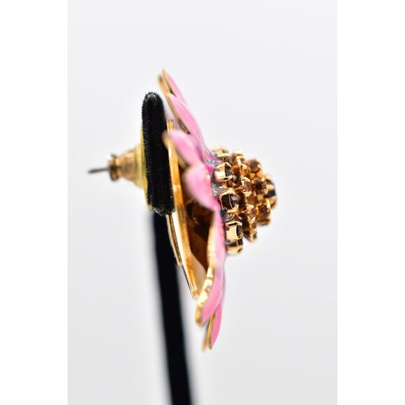 Lunch at The Ritz Vintage Pink Purple Dip Cone Flower Earrings Post Signed BinAZ - Picture 8 of 12